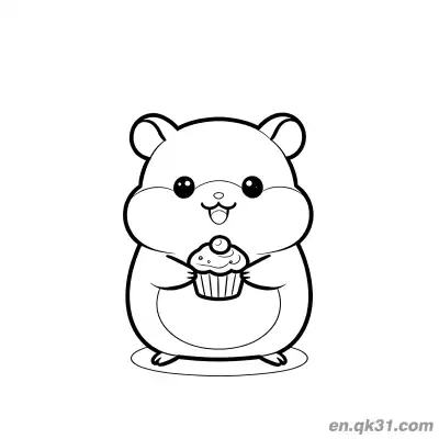 Free printable Happy Hamster Holding Cupcake Coloring Page coloring page