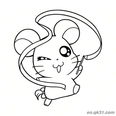 Free printable Winking Hamtaro Hamster Holding Large Ribbon Coloring Page coloring page