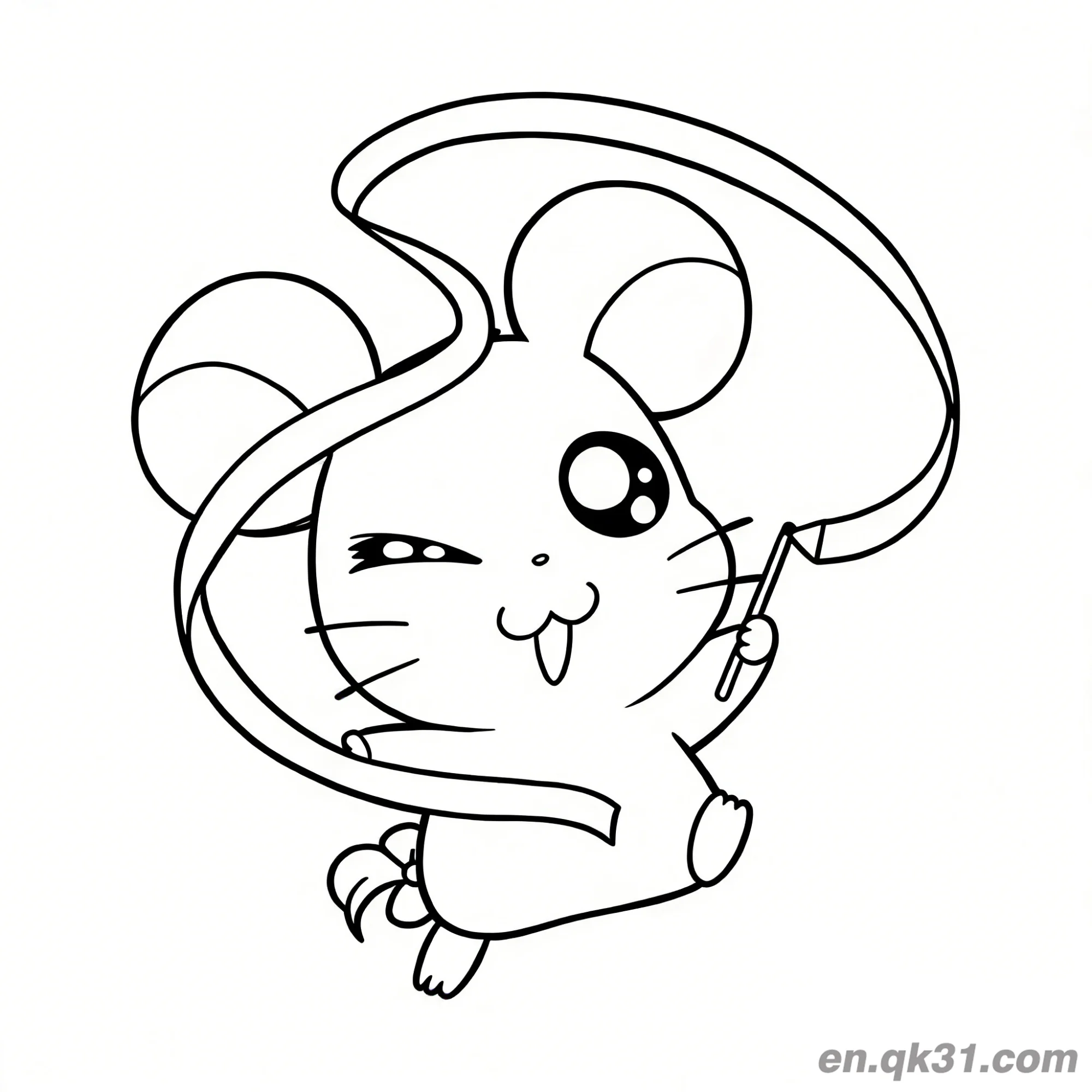 Winking Hamtaro Hamster Holding Large Ribbon Coloring Page – Free Printable Coloring Page for Kids and Adults