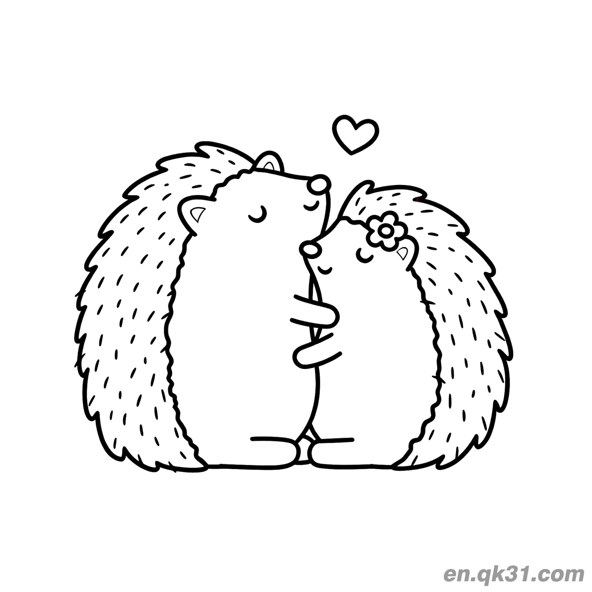 Cute Hedgehog Couple Hugging with Heart Coloring Page – Free Printable Coloring Page for Kids and Adults