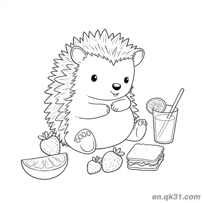 Free printable Hedgehog Having a Picnic with Food Coloring Page coloring page
