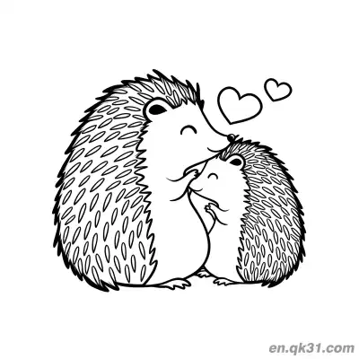Free printable Hedgehog Mother and Baby Hugging with Hearts Coloring Page coloring page