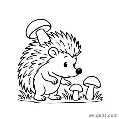 Free printable Hedgehog Picking Mushrooms Coloring Page coloring page