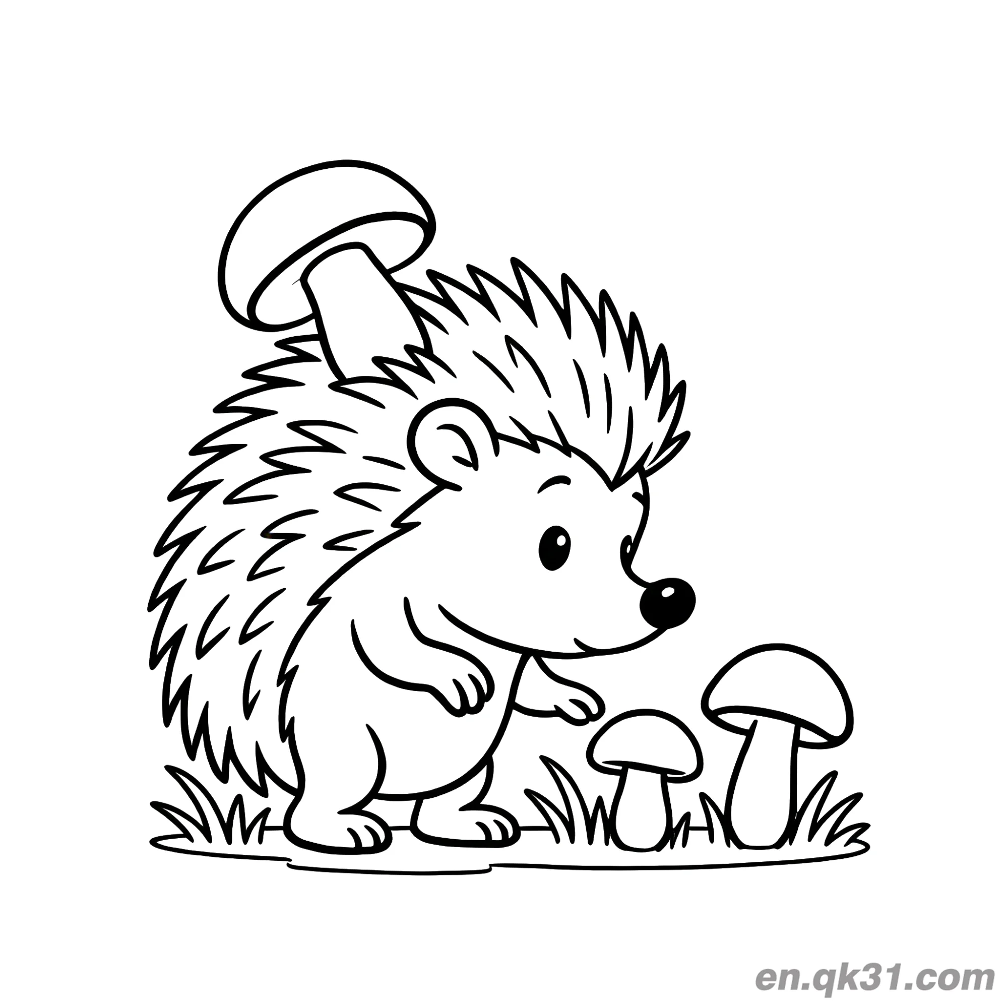 Hedgehog Picking Mushrooms Coloring Page – Free Printable Coloring Page for Kids and Adults