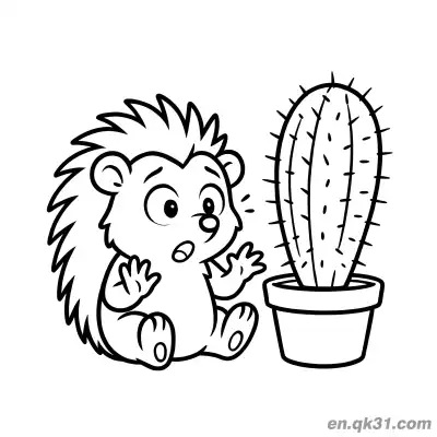Free printable Hedgehog Scared of Cactus Coloring Page coloring page