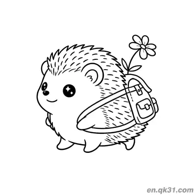 Free printable Hedgehog with Backpack and Flower Coloring Page coloring page