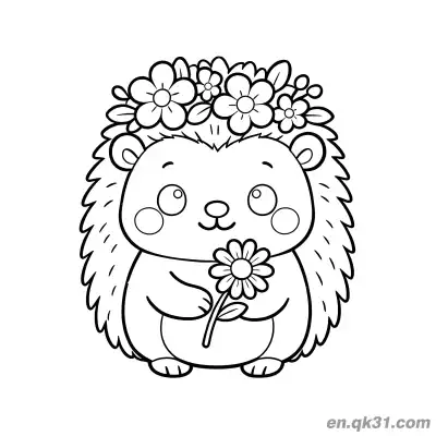 Free printable Hedgehog with Flower Crown Holding Flower Coloring Page coloring page