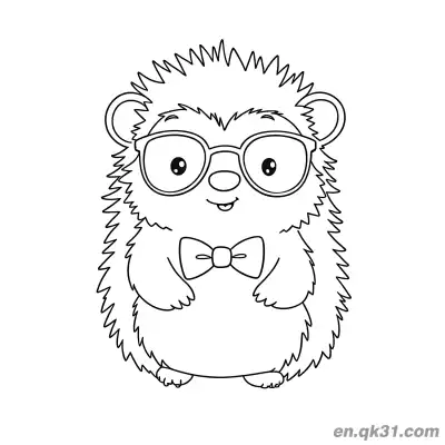 Free printable Hedgehog with Glasses and Bow Tie Coloring Page coloring page
