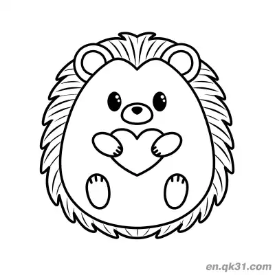 Free printable Round Hedgehog Holding Heart Coloring Page coloring page
