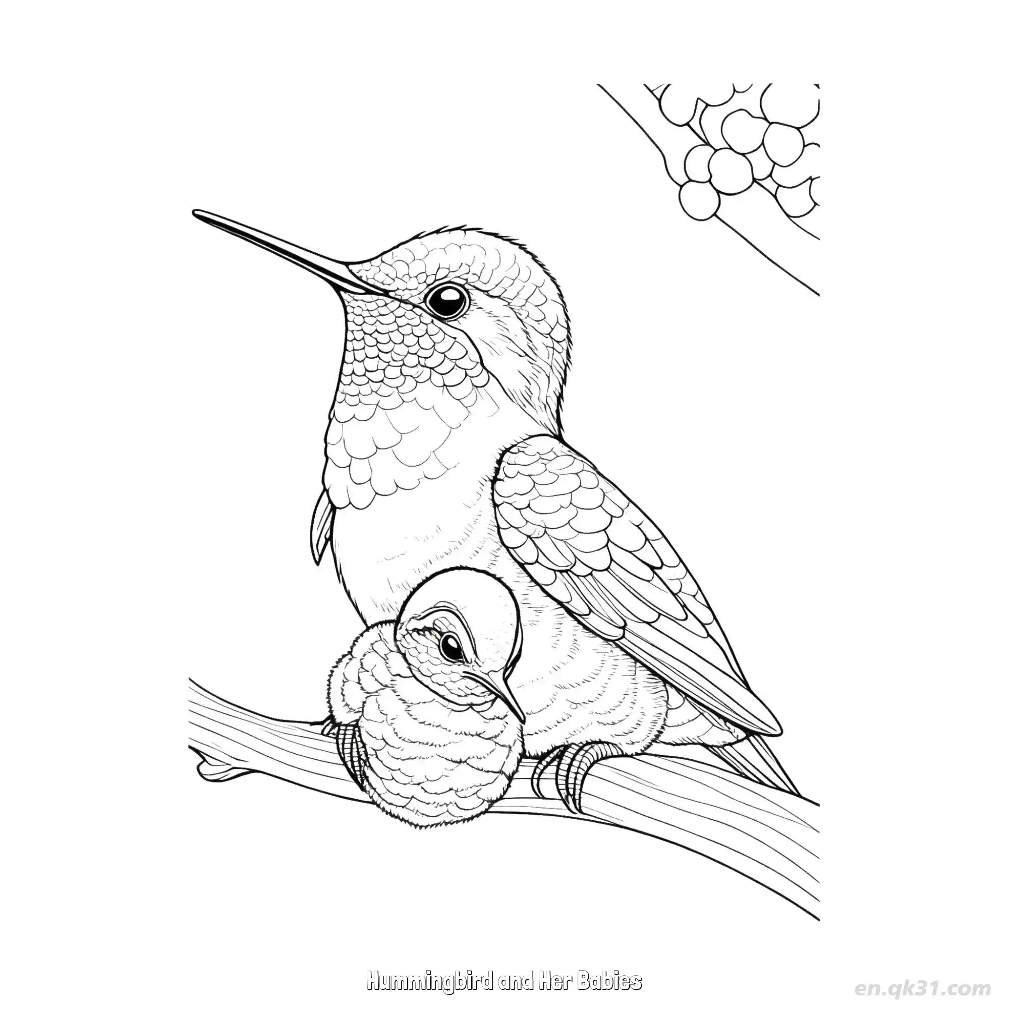 Hummingbird and Her Babies  Coloring Page - Free Printable Hummingbird PDF Coloring Sheets – Free Printable Coloring Page for Kids and Adults