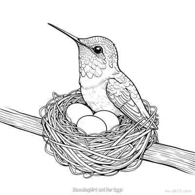 Free printable Hummingbird and Her Eggs  Coloring Page - Free PDF Printable Hummingbird Coloring Sheets coloring page
