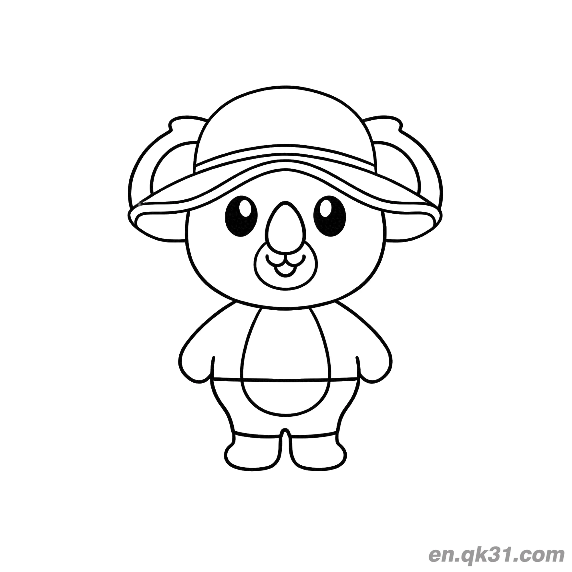 Chibi Koala Wearing Wide Brim Hat Coloring Page – Free Printable Coloring Page for Kids and Adults