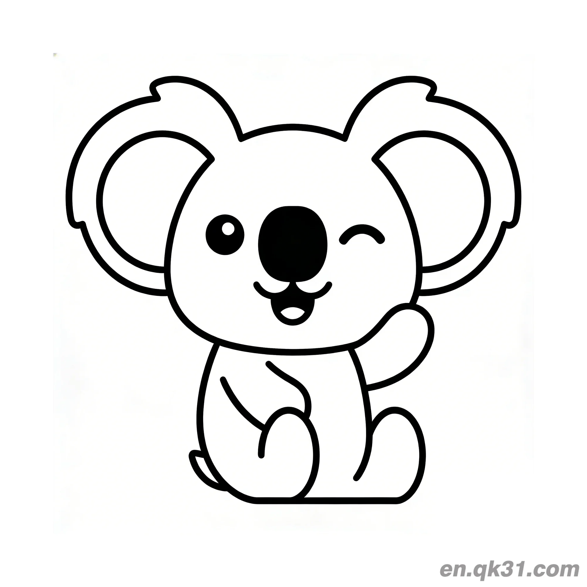 Chibi Koala Winking and Waving Coloring Page – Free Printable Coloring Page for Kids and Adults
