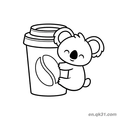 Free printable Cute Koala Hugging Coffee Cup Coloring Page coloring page