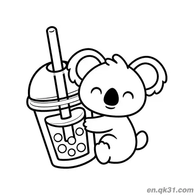 Free printable Cute Koala Hugging Large Bubble Tea Cup Coloring Page coloring page