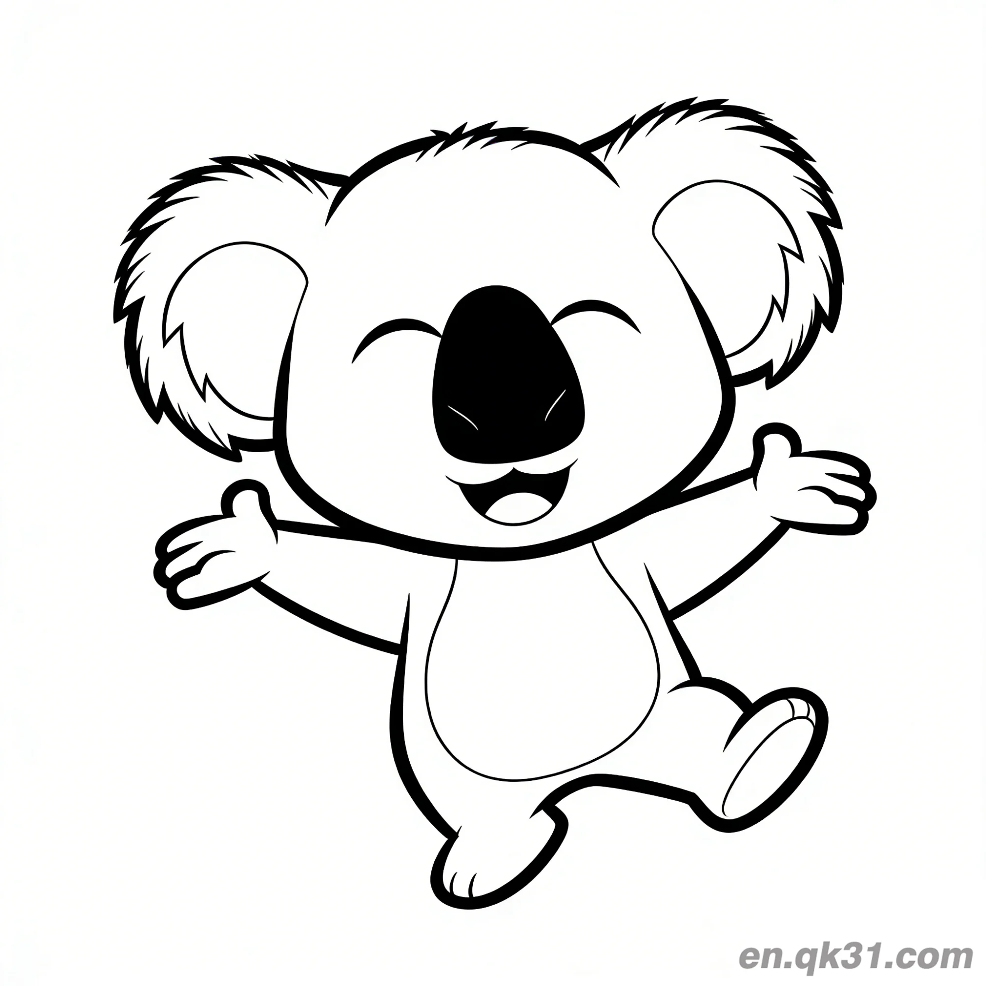 Happy Koala with Arms Outstretched Coloring Page – Free Printable Coloring Page for Kids and Adults