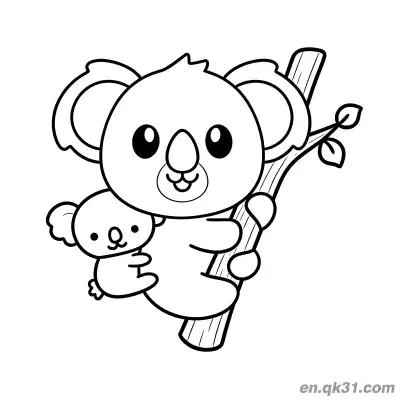 Free printable Koala Carrying Baby While Holding Tree Branch Coloring Page coloring page