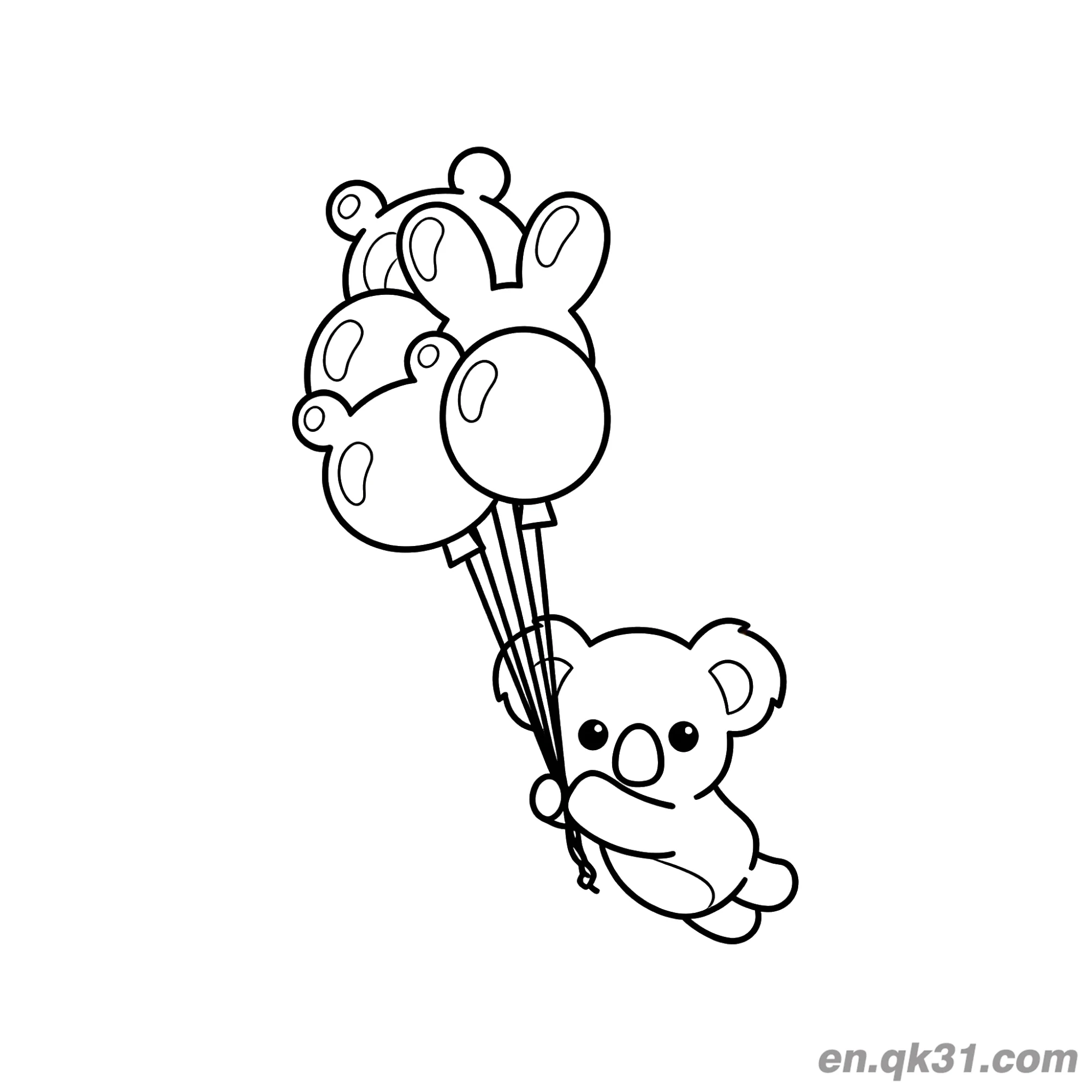Koala Flying with Balloons Coloring Page – Free Printable Coloring Page for Kids and Adults