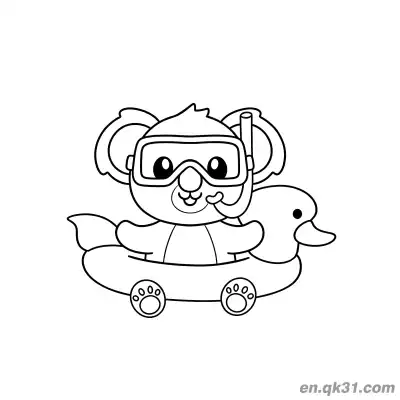 Free printable Koala in Diving Mask on Duck Float Coloring Page coloring page