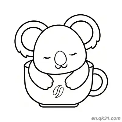 Free printable Koala Napping Inside Coffee Cup Coloring Page coloring page
