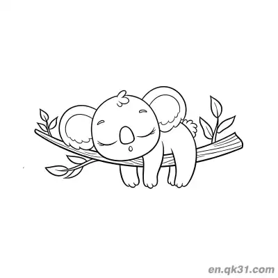 Free printable Koala Sleeping on Branch with Drool Coloring Page coloring page