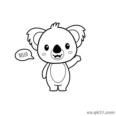 Free printable Koala Waving with Hello Speech Bubble Coloring Page coloring page