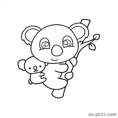 Free printable Koala with Baby Holding Tree Branch Coloring Page coloring page