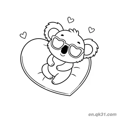 Free printable Koala with Heart Sunglasses on Heart Pillow Coloring Page coloring page