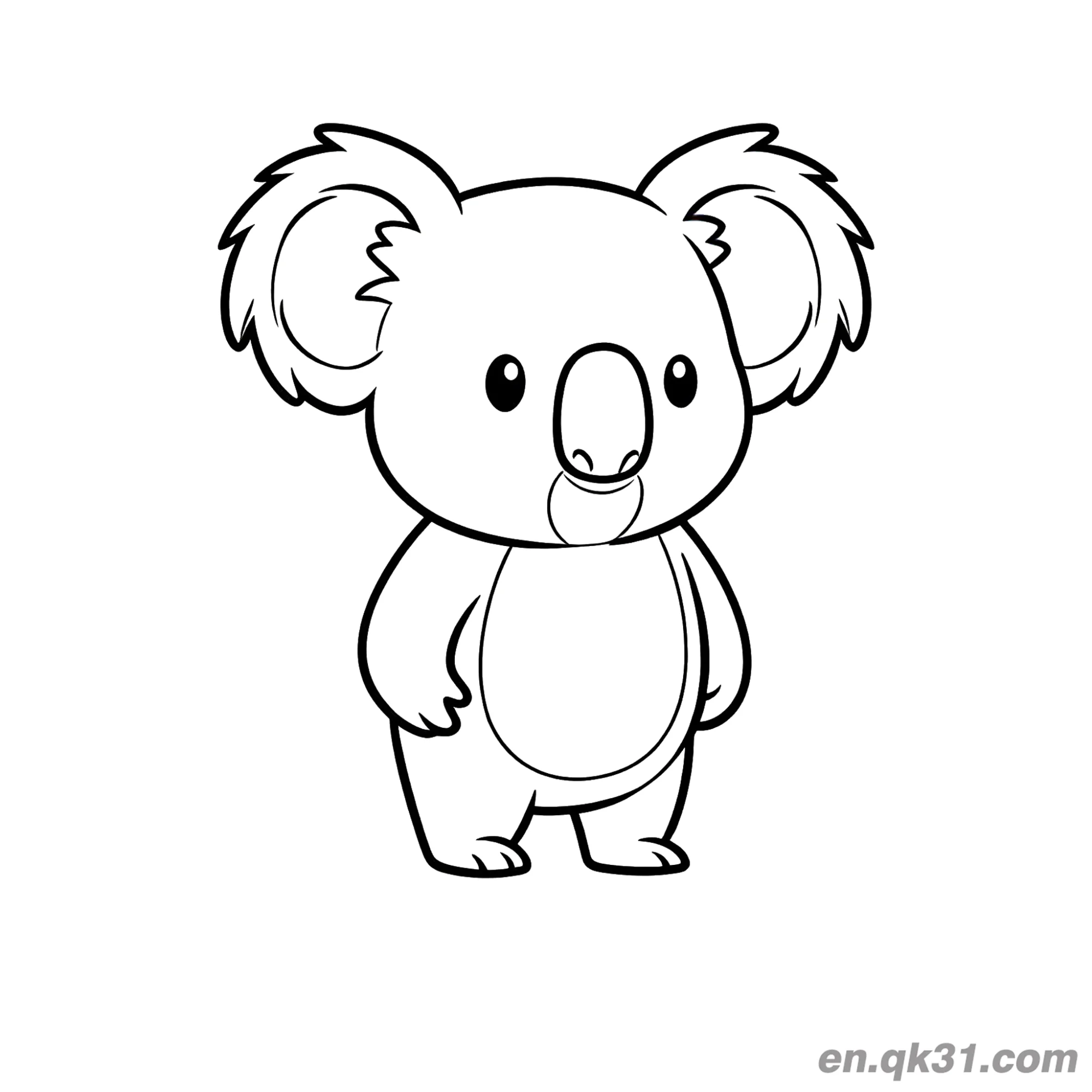 Standing Cute Koala with Big Ears Coloring Page – Free Printable Coloring Page for Kids and Adults