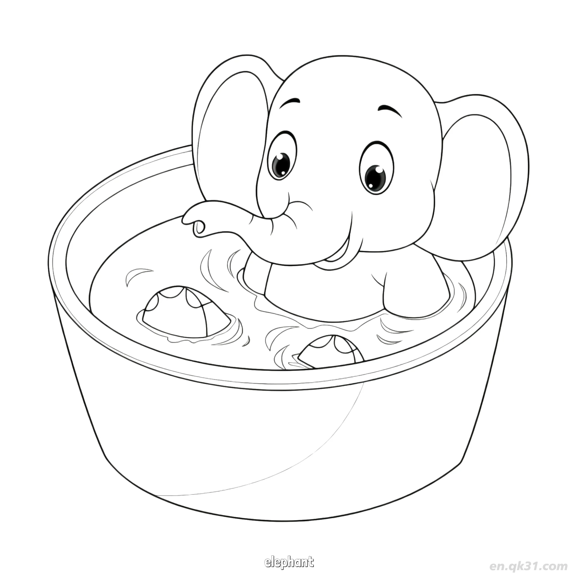 Baby Elephant Bath Tub Splash Coloring Page – Free Printable Coloring Page for Kids and Adults