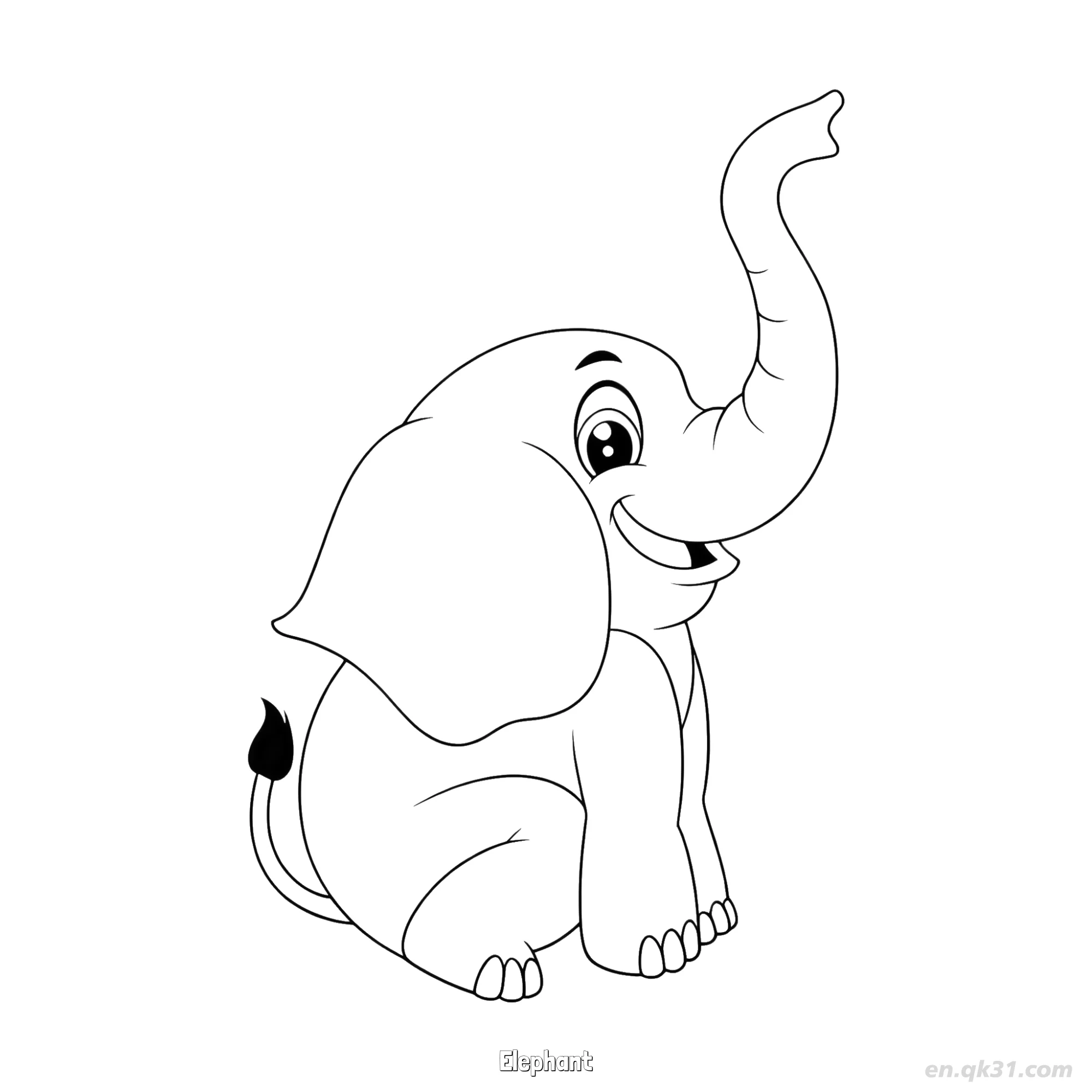 Baby Elephant Sitting with Raised Trunk Coloring Page – Free Printable Coloring Page for Kids and Adults