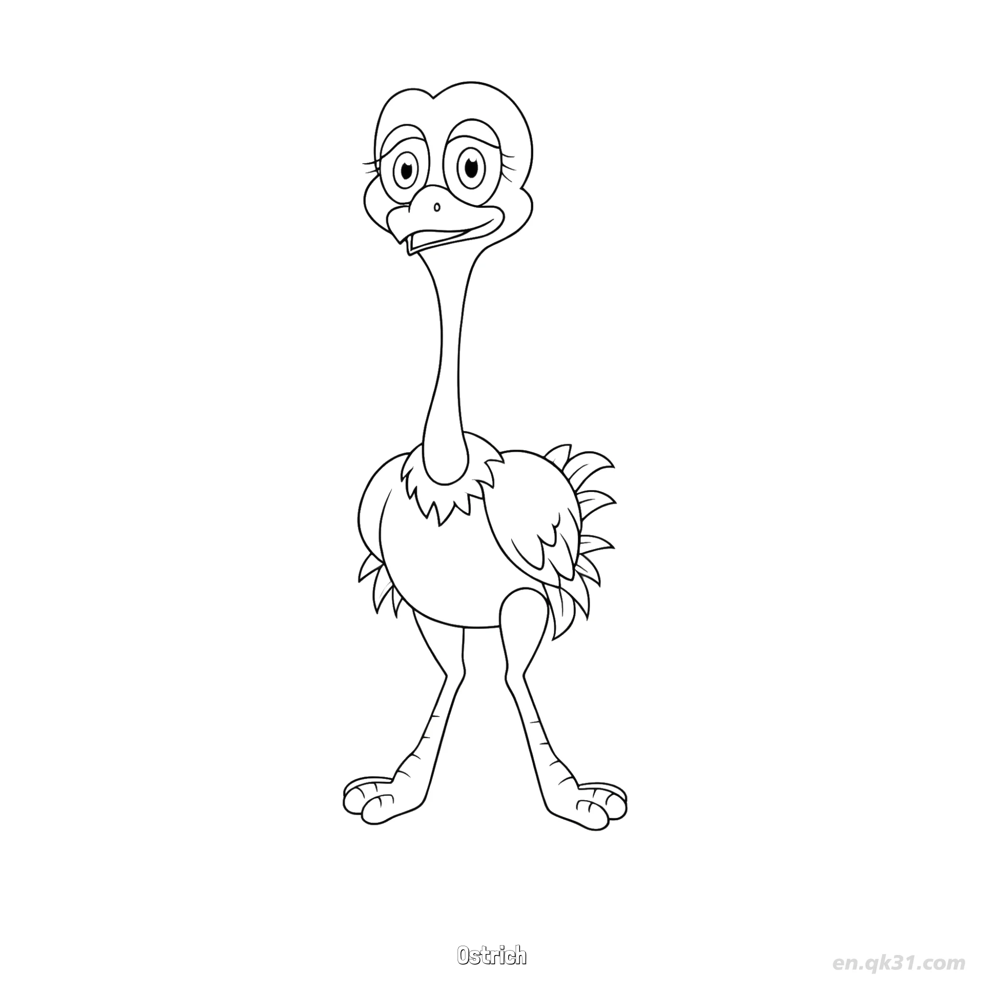 Cartoon Ostrich with Long Eyelashes Coloring Page – Free Printable Coloring Page for Kids and Adults