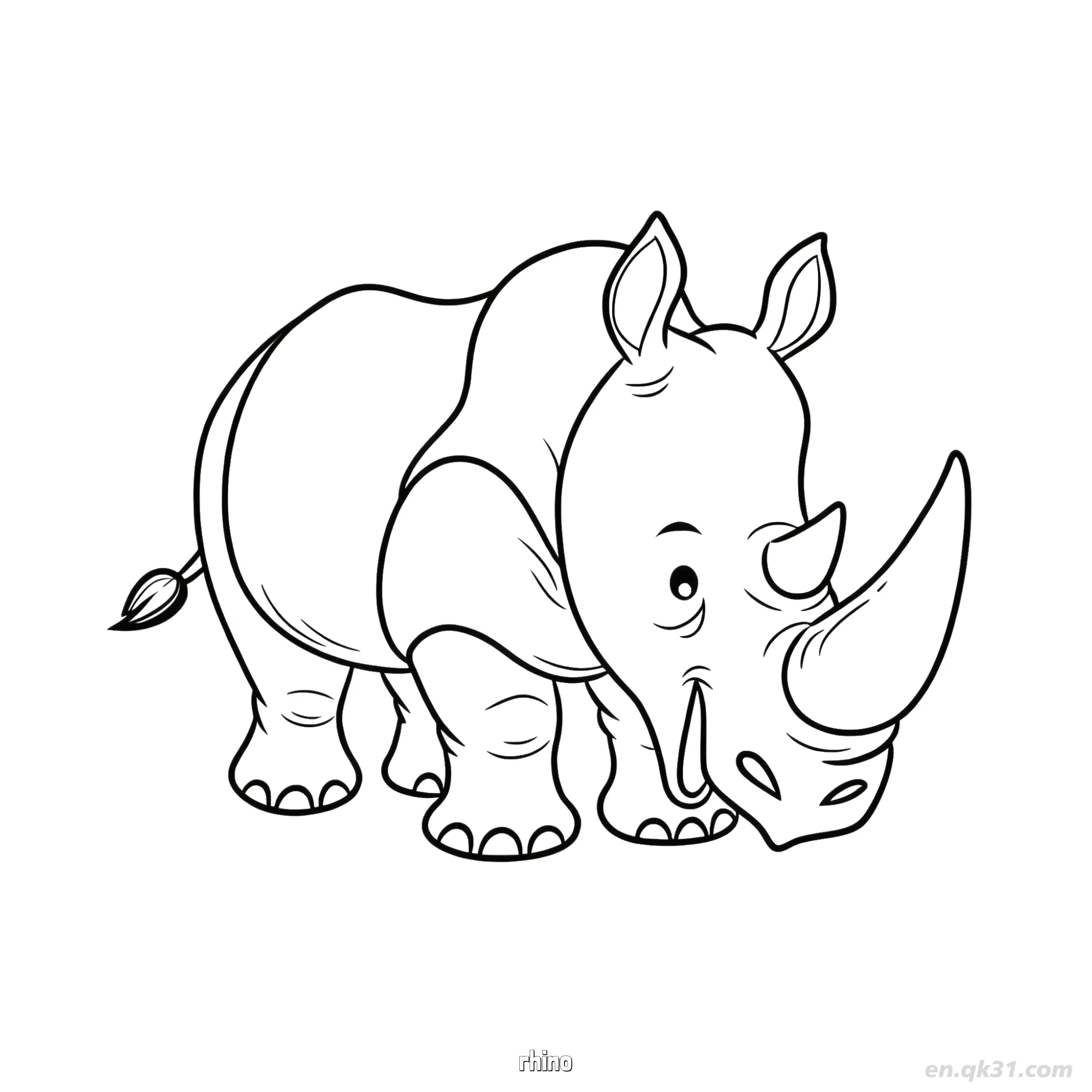 Cartoon Rhino Standing Coloring Page – Free Printable Coloring Page for Kids and Adults