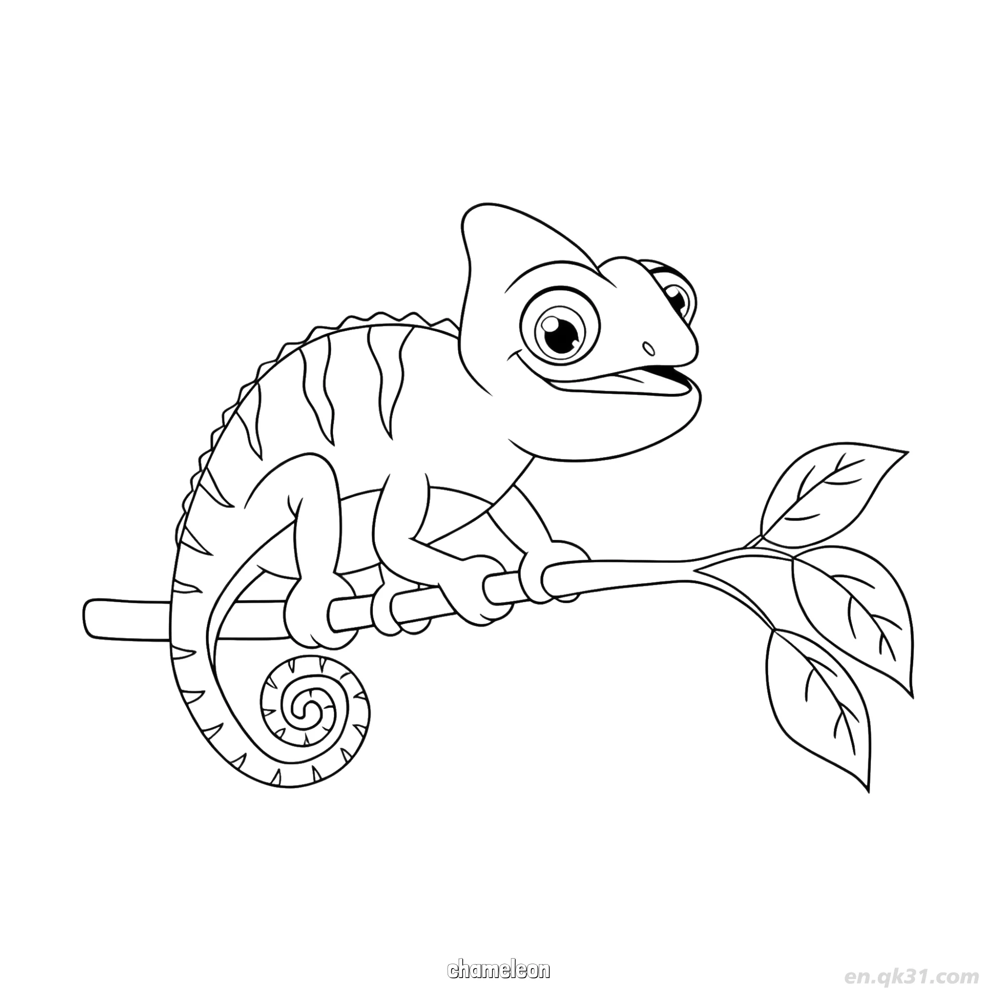 Chameleon on Leafy Branch Coloring Page – Free Printable Coloring Page for Kids and Adults