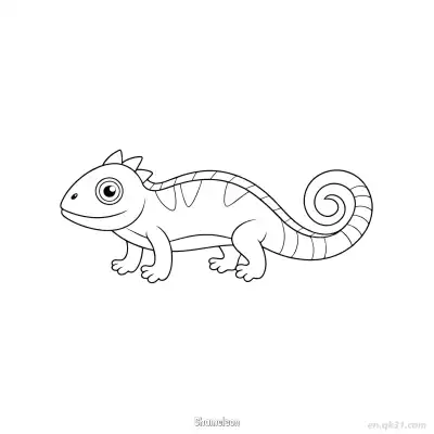 Free printable Chameleon with Curled Tail and Spikes Coloring Page coloring page