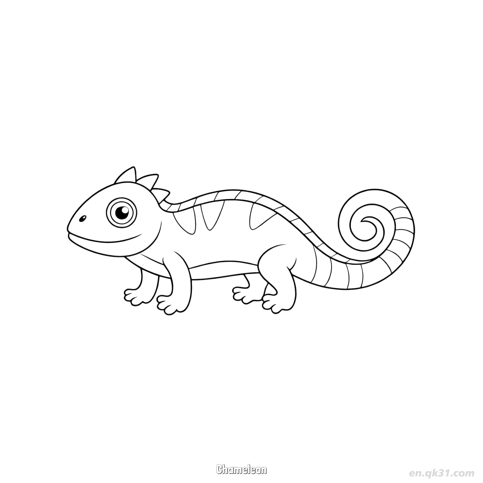 Chameleon with Curled Tail and Spikes Coloring Page – Free Printable Coloring Page for Kids and Adults