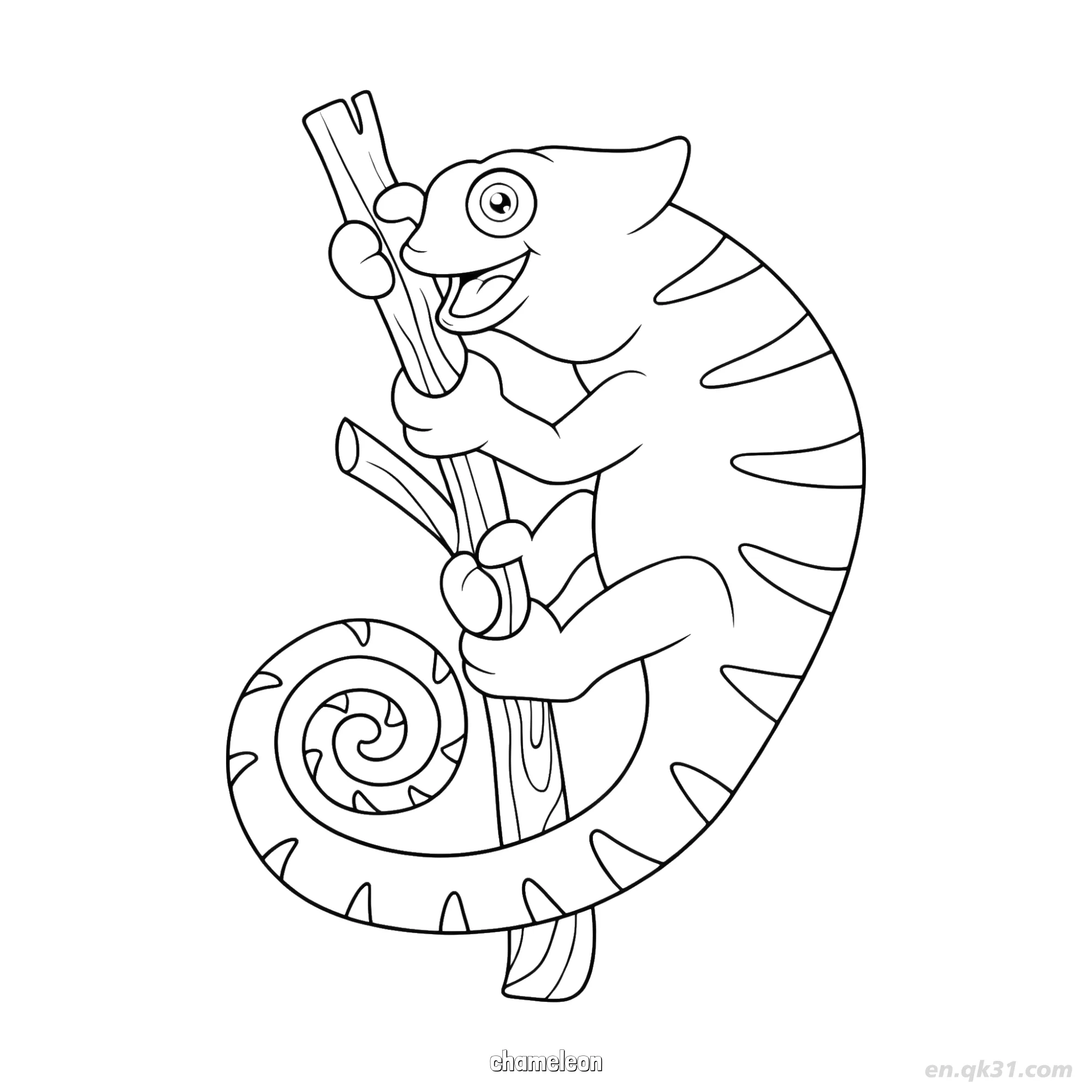 Chameleon on Tree Branch Coloring Page – Free Printable Coloring Page for Kids and Adults