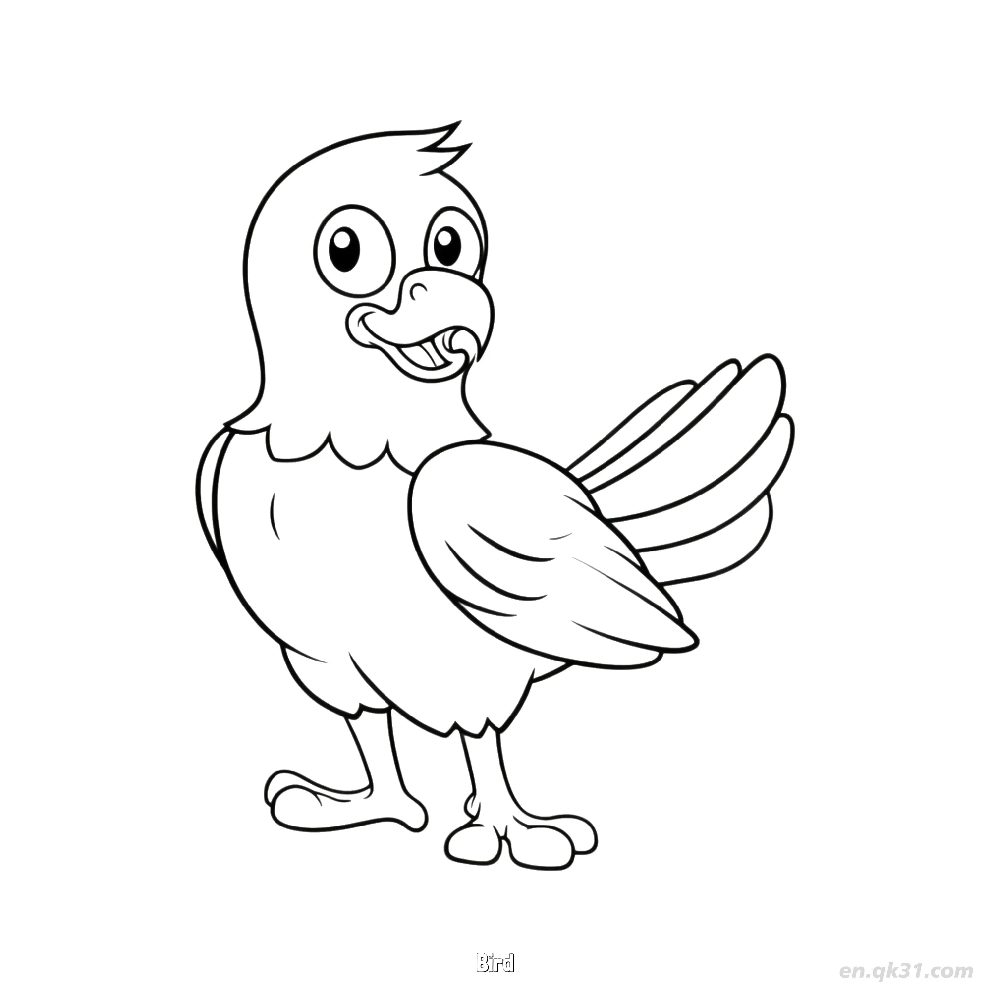 Cheerful Bird with Raised Wing Coloring Page – Free Printable Coloring Page for Kids and Adults
