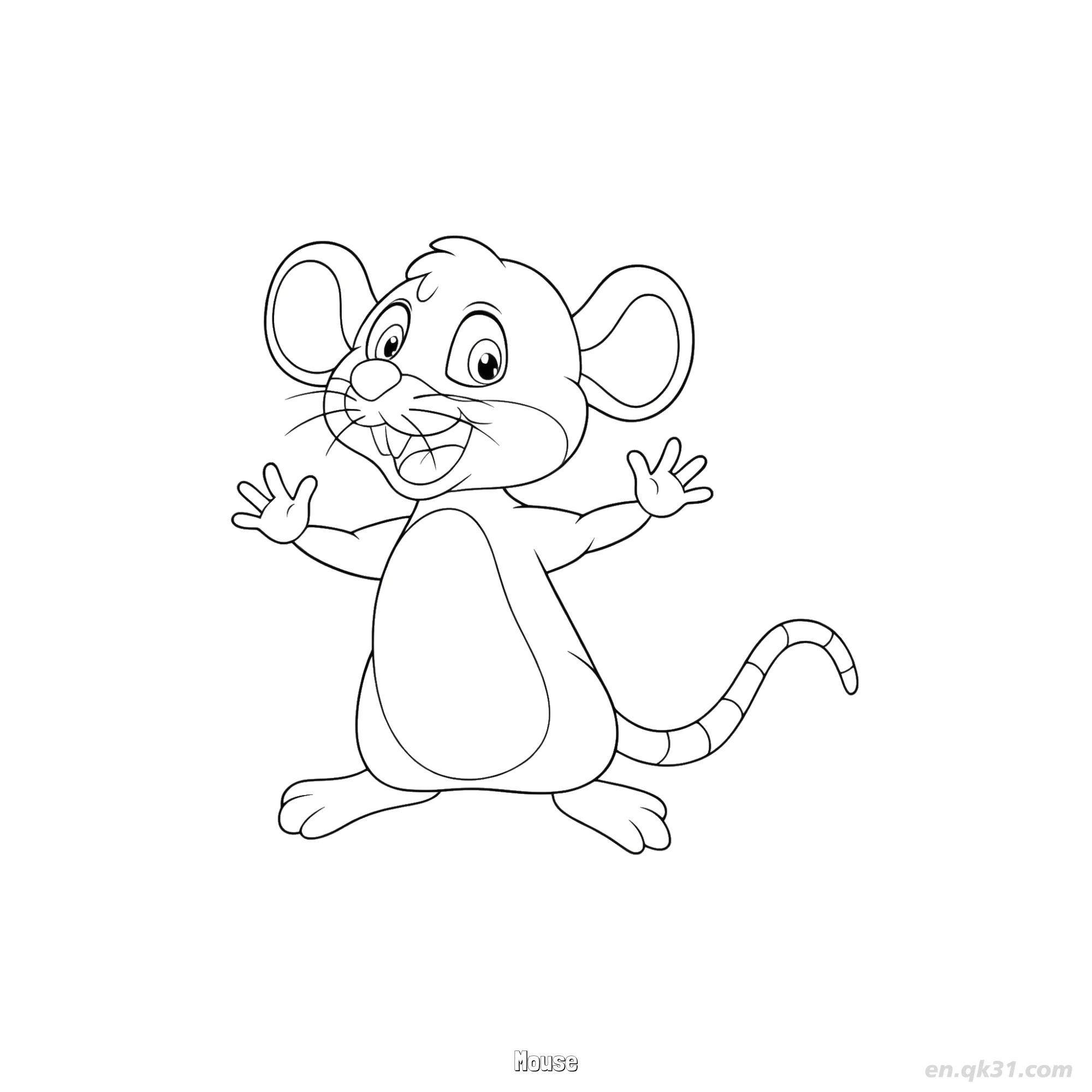 Cheerful Mouse with Raised Arms Coloring Page – Free Printable Coloring Page for Kids and Adults