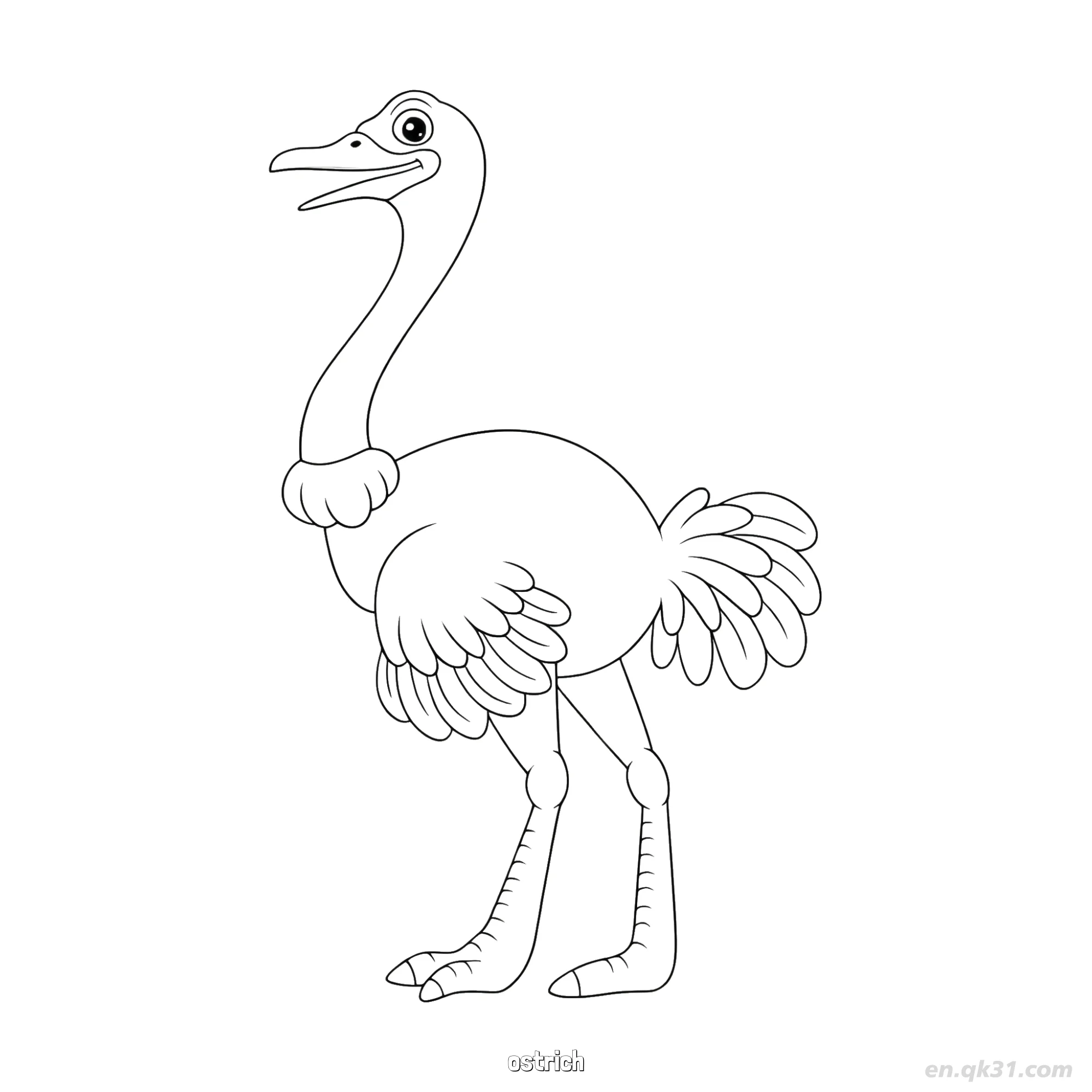 Cheerful Ostrich Savanna Bird Coloring Page – Free Printable Coloring Page for Kids and Adults