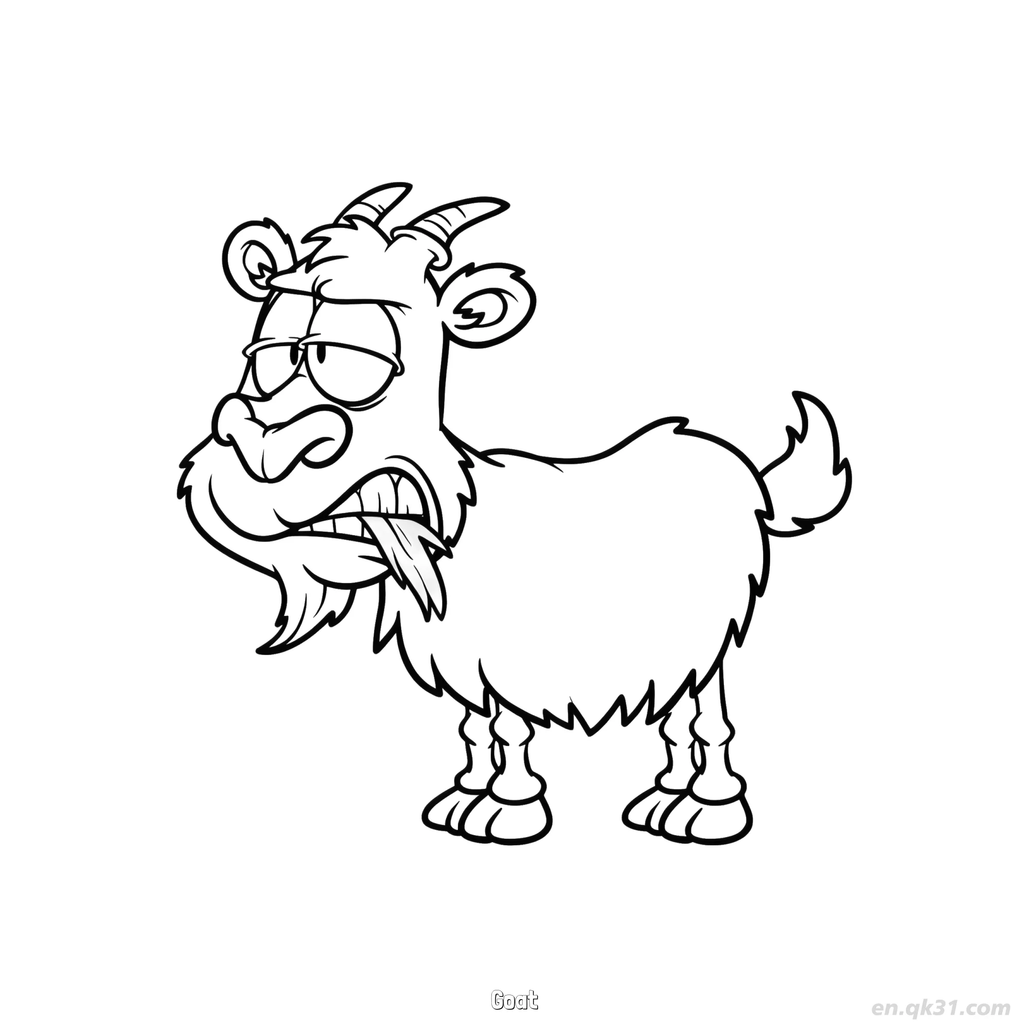 Happy Goat with Curved Horns Coloring Page – Free Printable Coloring Page for Kids and Adults