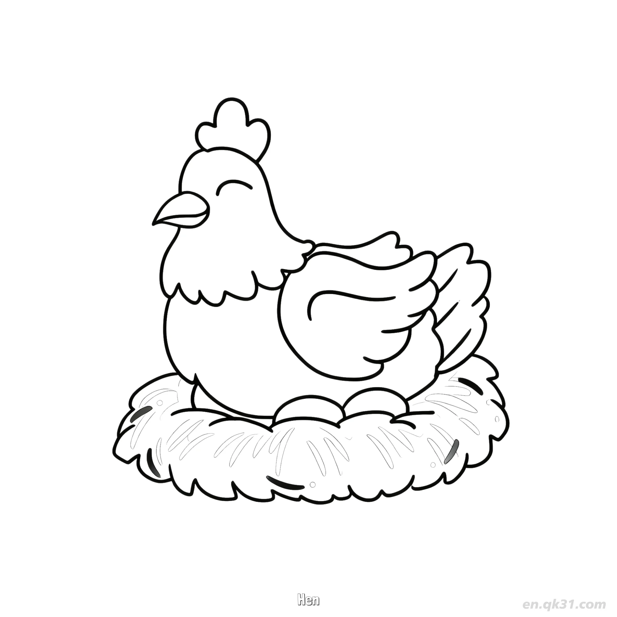 Hen on Nest with Eggs Coloring Page – Free Printable Coloring Page for Kids and Adults