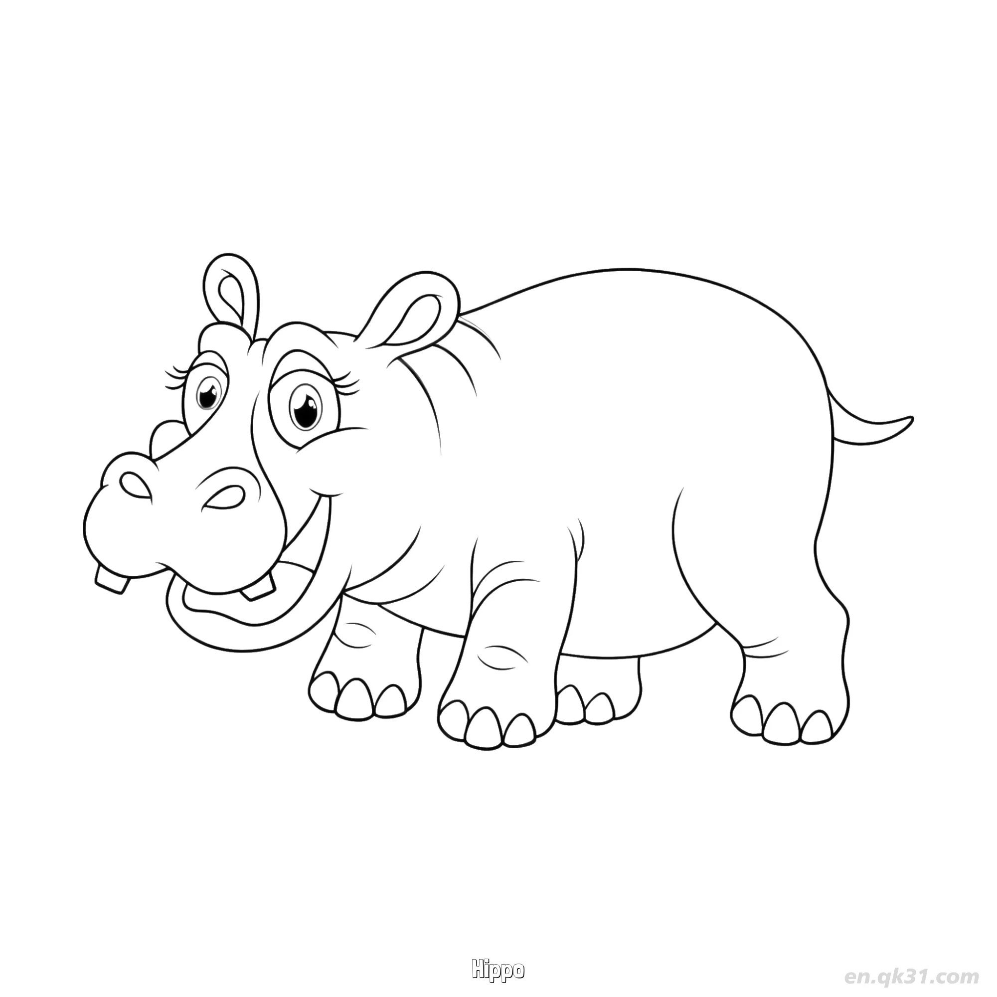 Hippo with Big Smile Coloring Page 2 – Free Printable Coloring Page for Kids and Adults