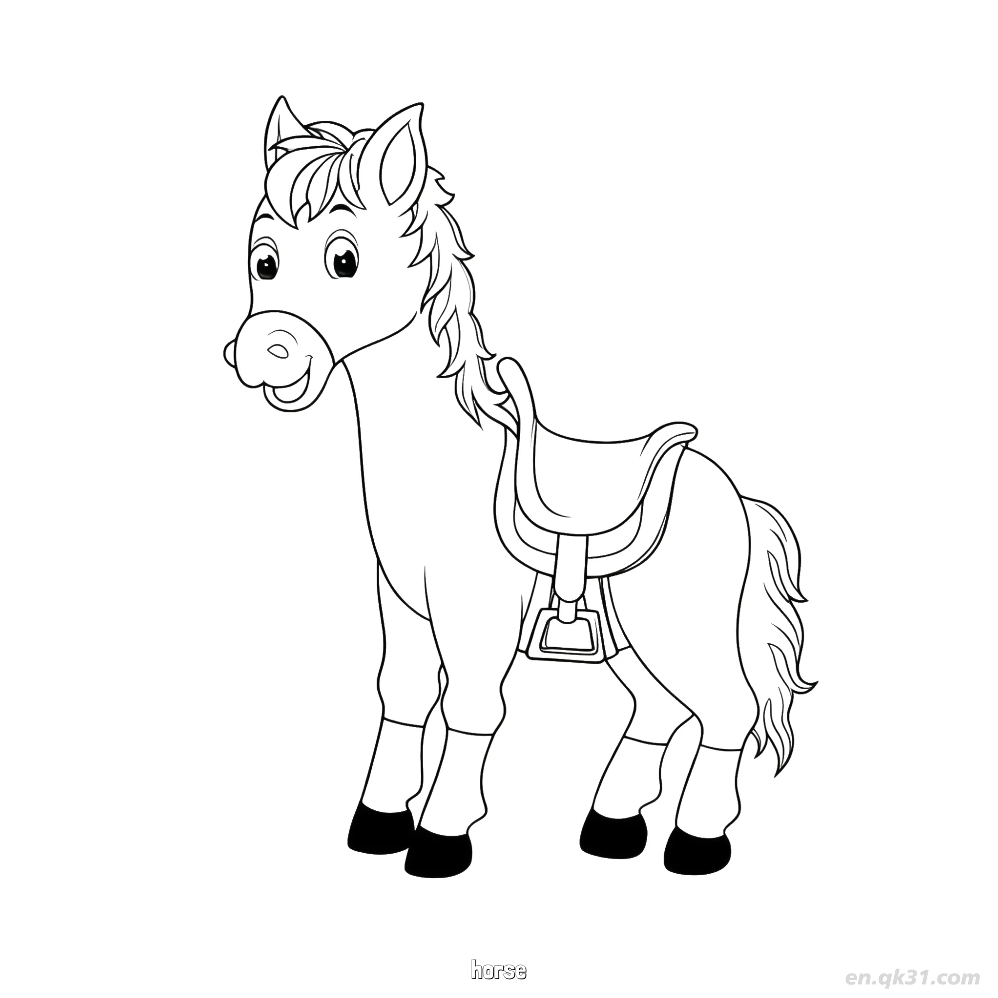 Horse with Saddle Fun Riding Animal Coloring Page – Free Printable Coloring Page for Kids and Adults