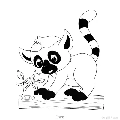 Free printable Lemur Standing on Log Coloring Page coloring page