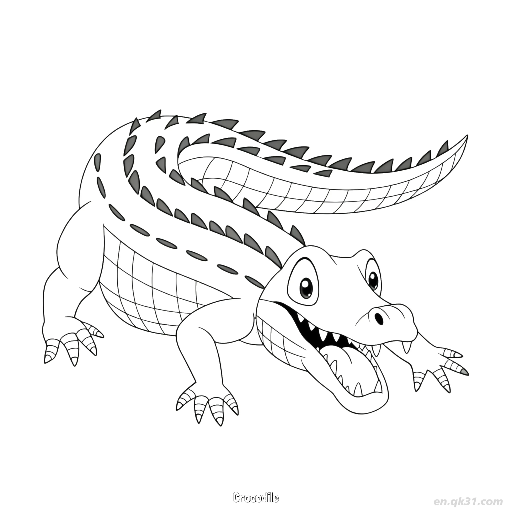Playful Crocodile with Spiky Tail Coloring Page – Free Printable Coloring Page for Kids and Adults