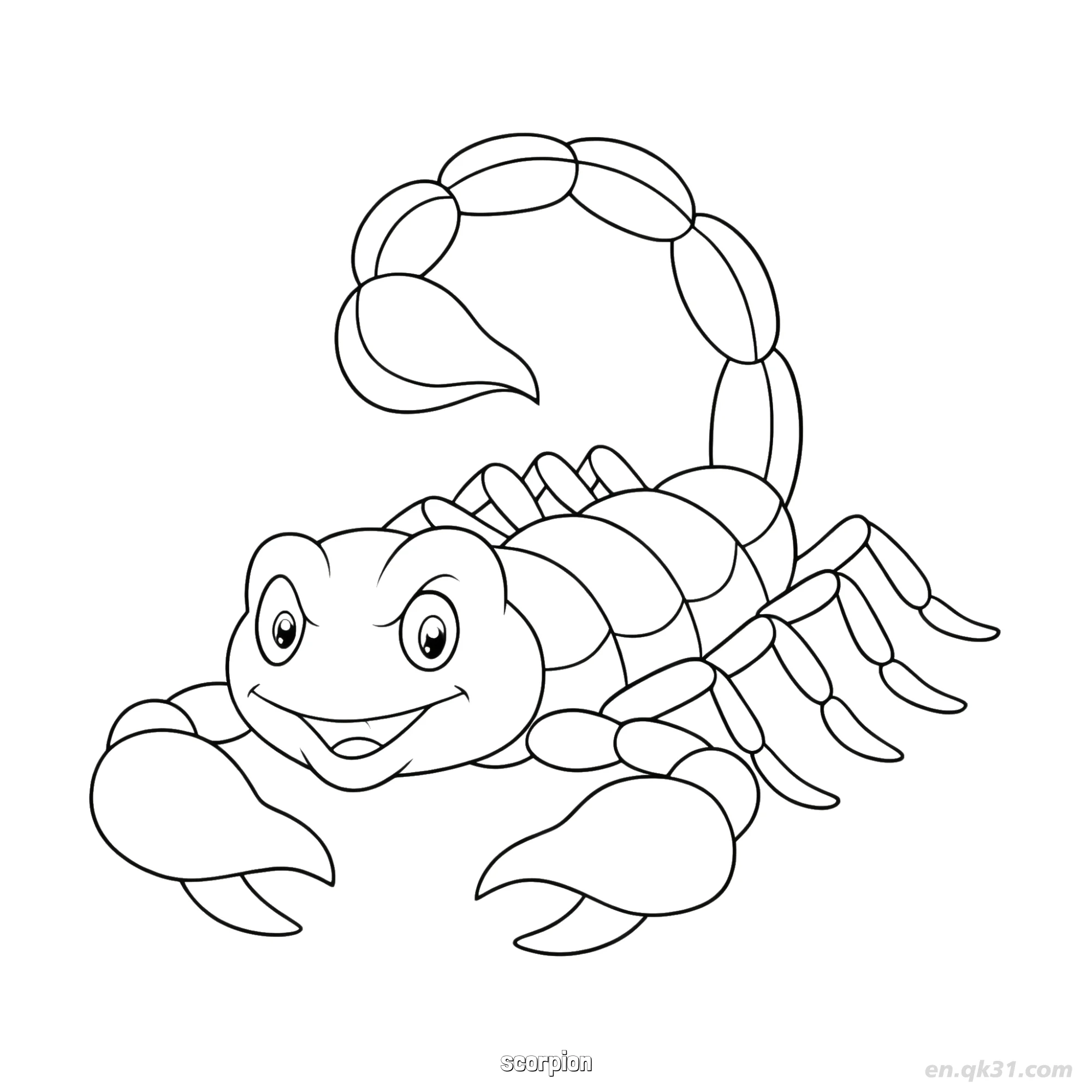 Smiling Cartoon Scorpion Coloring Page – Free Printable Coloring Page for Kids and Adults
