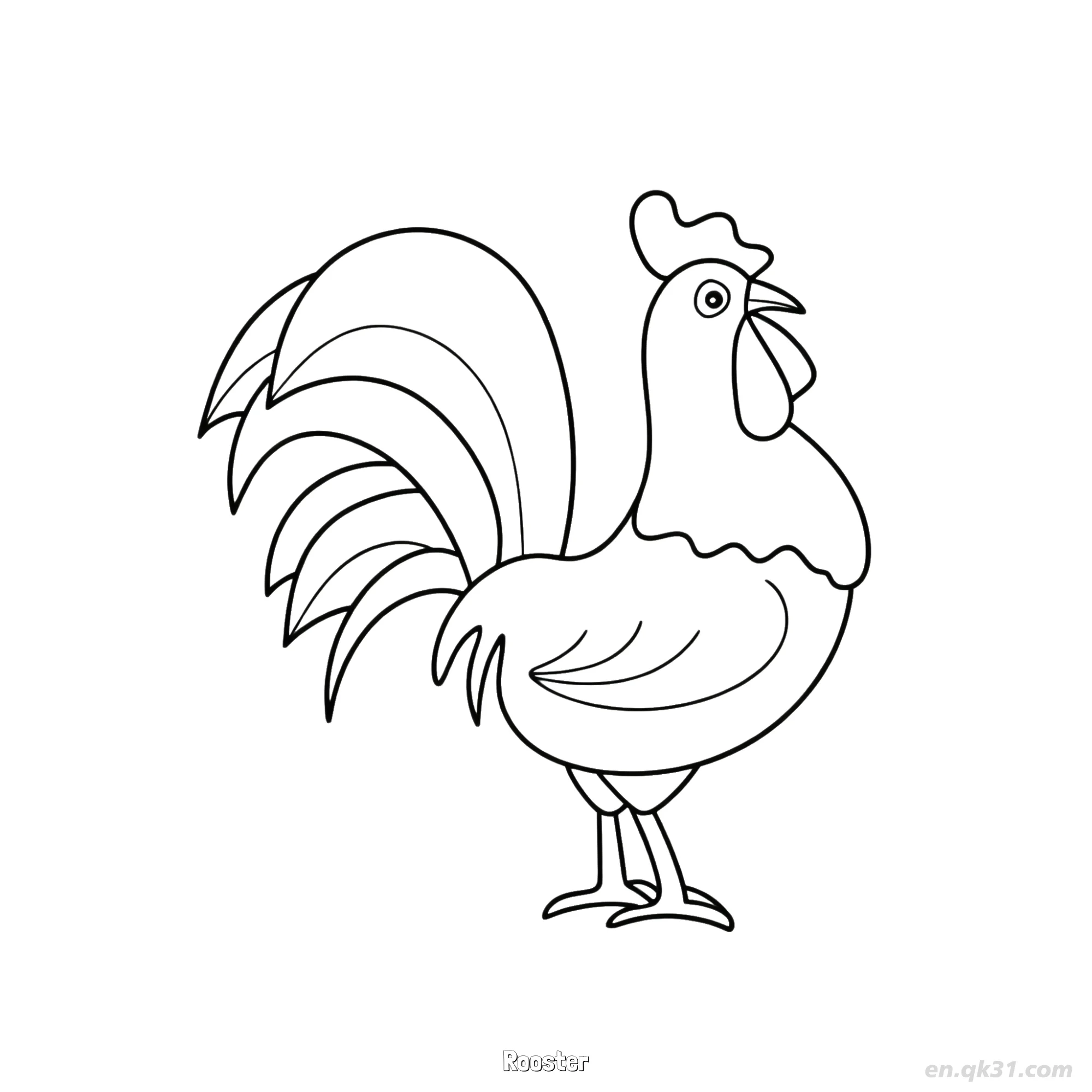 Side View Rooster with Detailed Tail Coloring Page – Free Printable Coloring Page for Kids and Adults