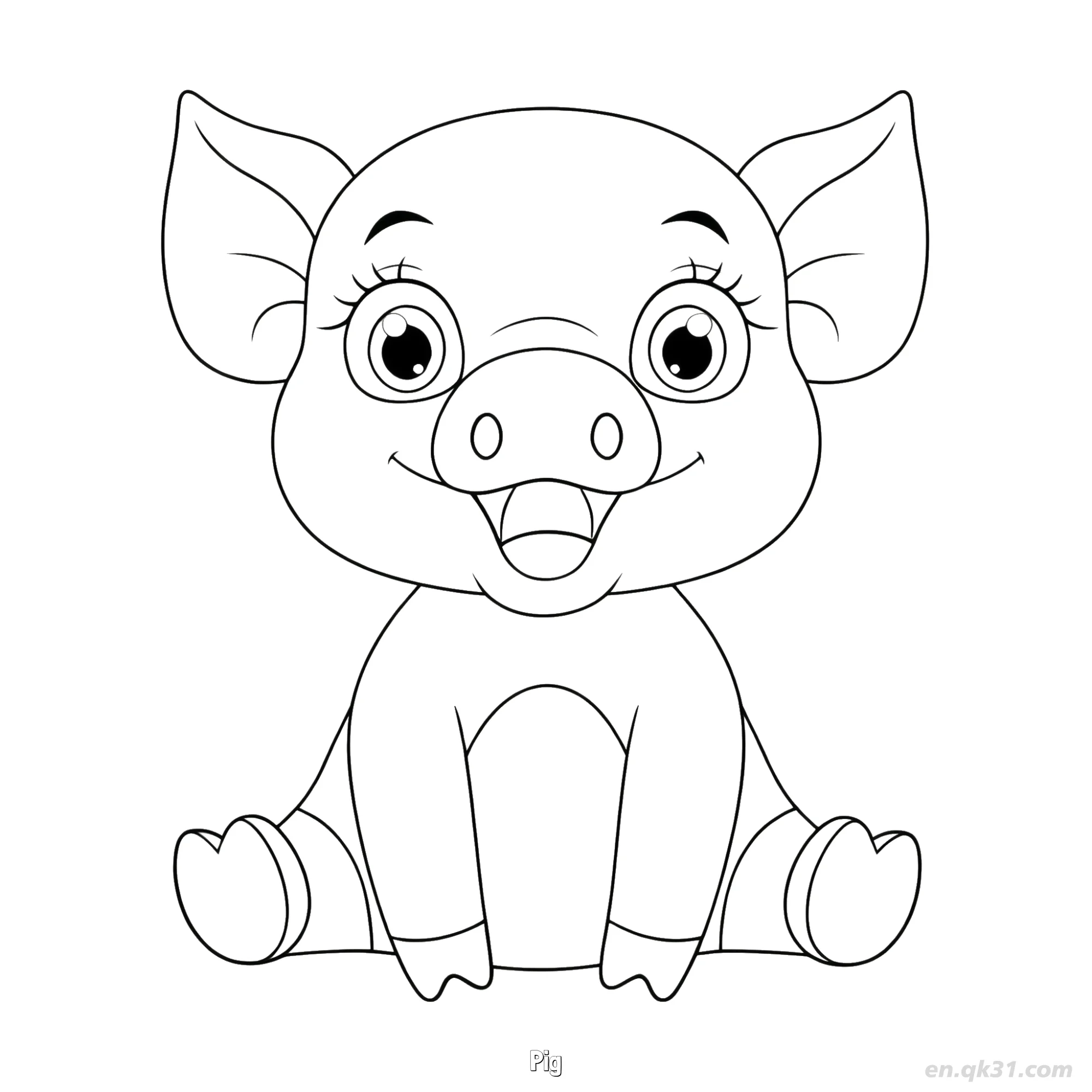 Sitting Piglet with Big Eyes Coloring Page – Free Printable Coloring Page for Kids and Adults