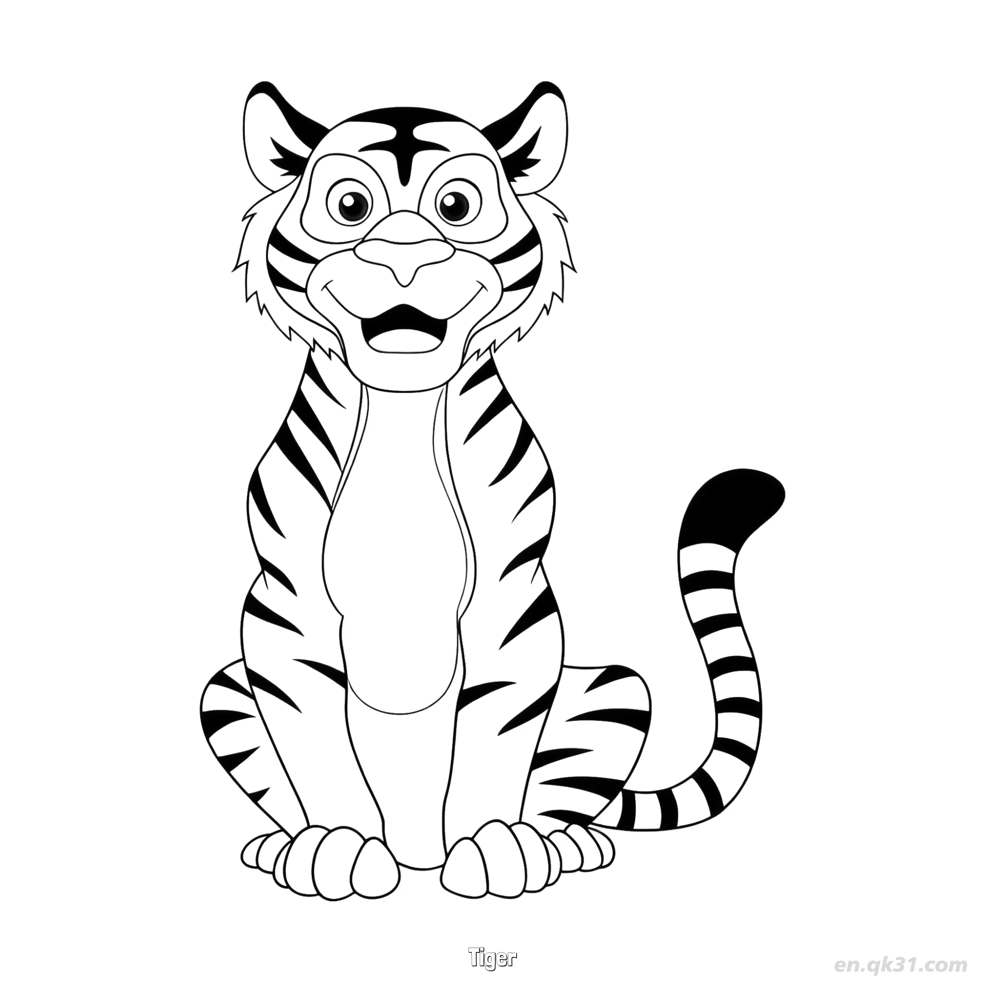 Sitting Tiger with Bold Stripes Coloring Page – Free Printable Coloring Page for Kids and Adults